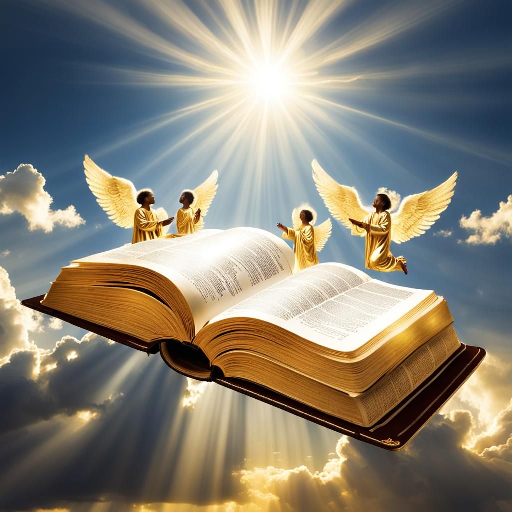 Angels in Heaven with Golden Bible