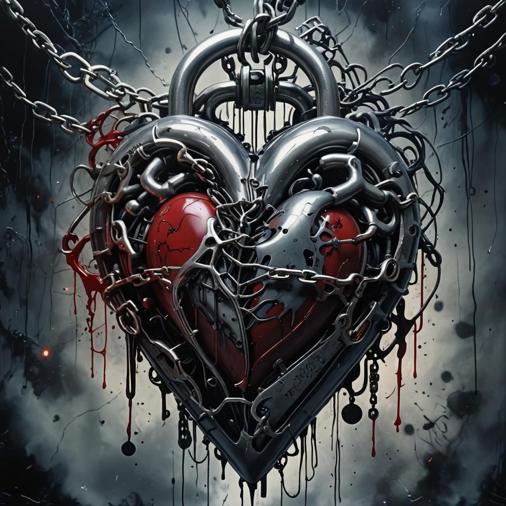 Eerie Heart Organ Locked in Chains: Surreal Gothic Horror