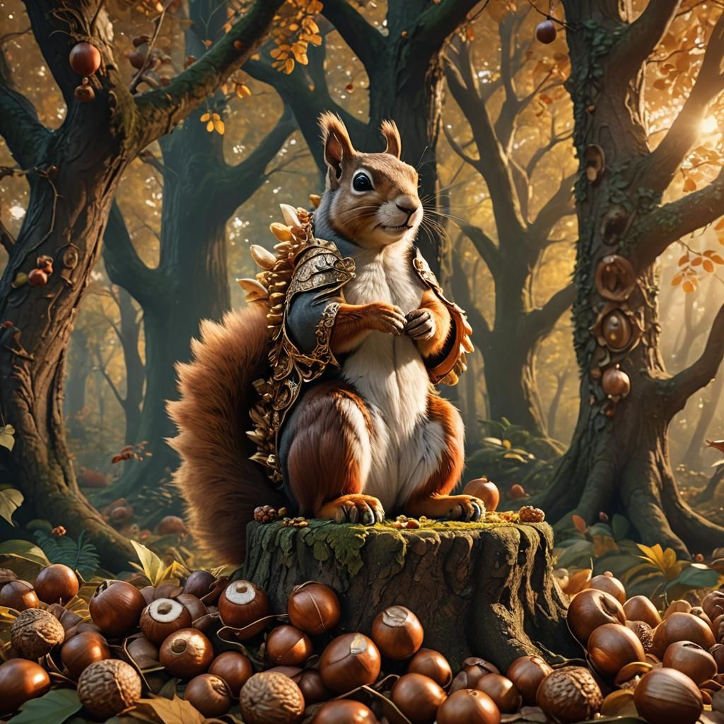 Squirrel King in Nut Forest: Digital Matte Painting