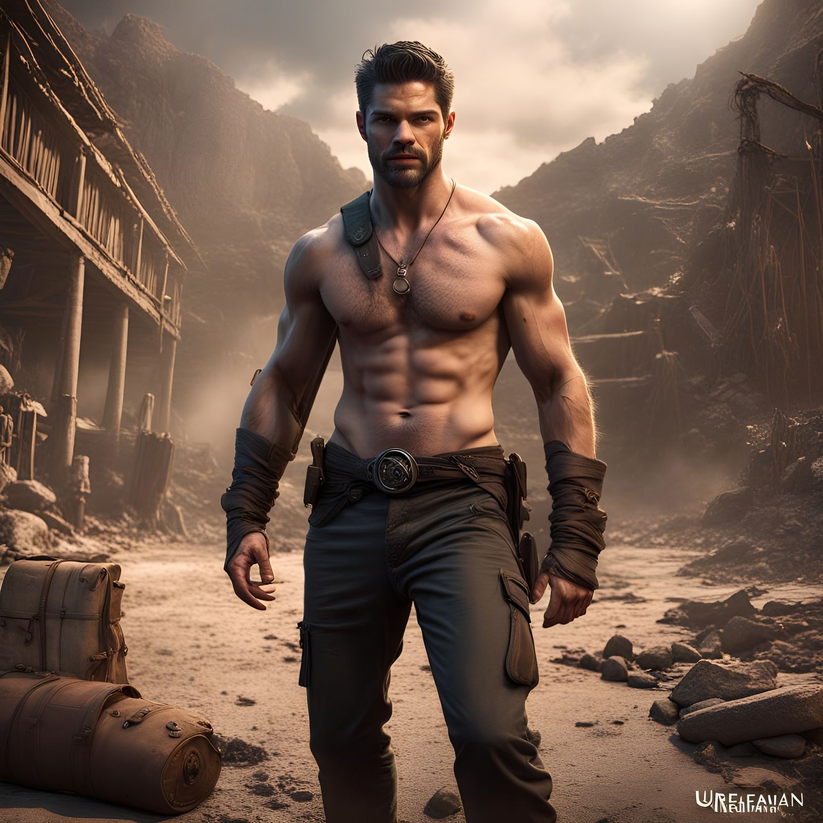 Shirtless Wolfman with Facial Scruff: Fantasy Concept Art