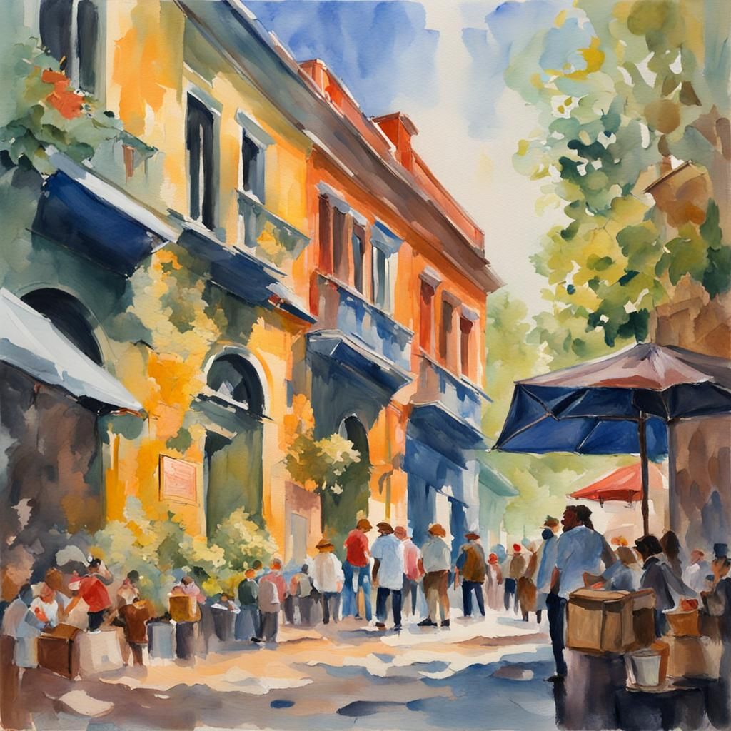 Gouache Style Day in the Life: Impressionist Masterpiece