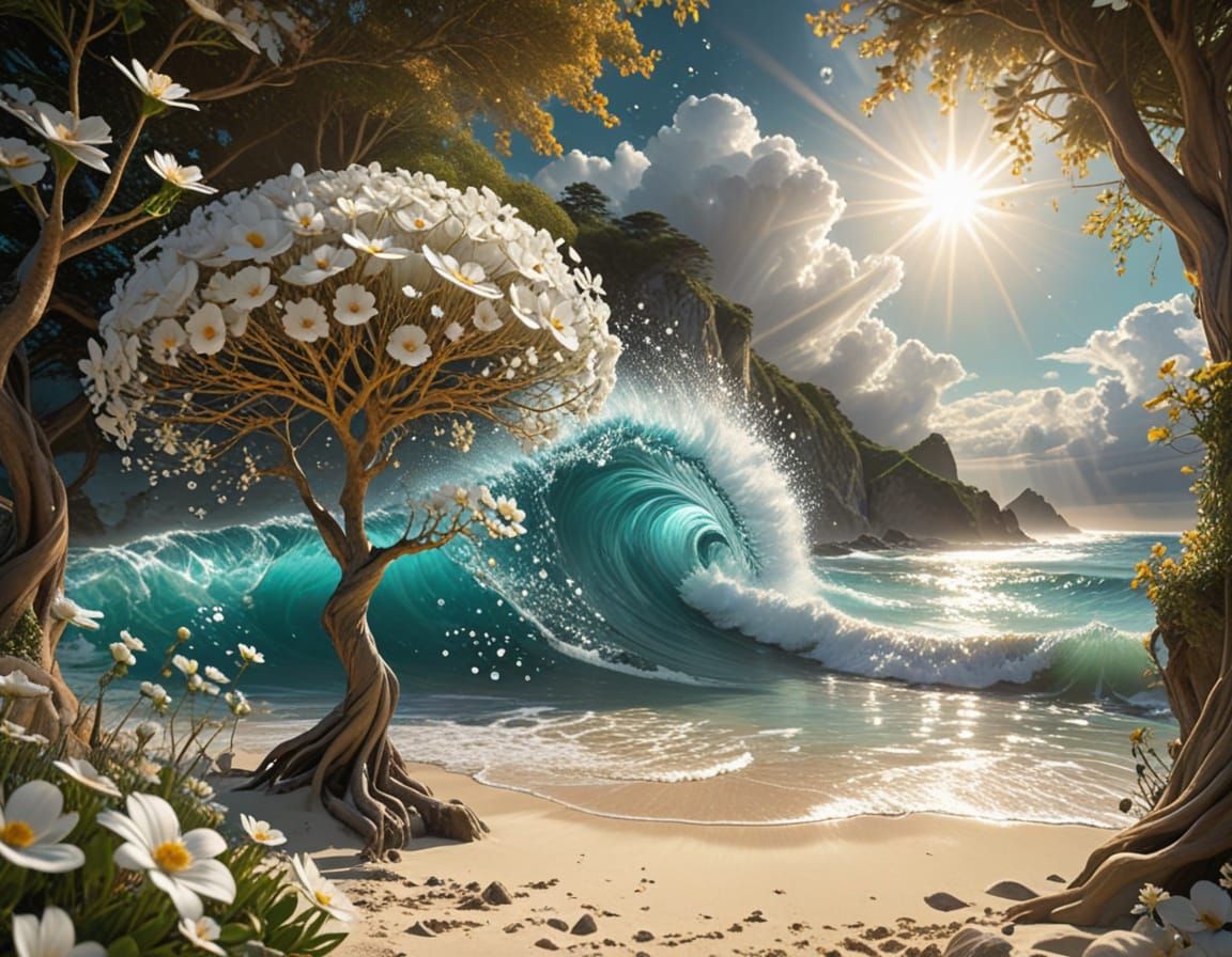 Celestial Beach Portal in Vibrant Golden Hues