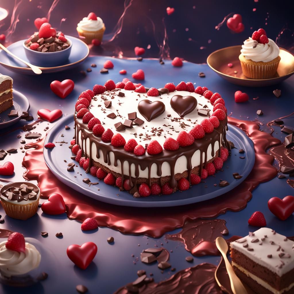 Heart Chocolate Cake: Detailed Matte Painting