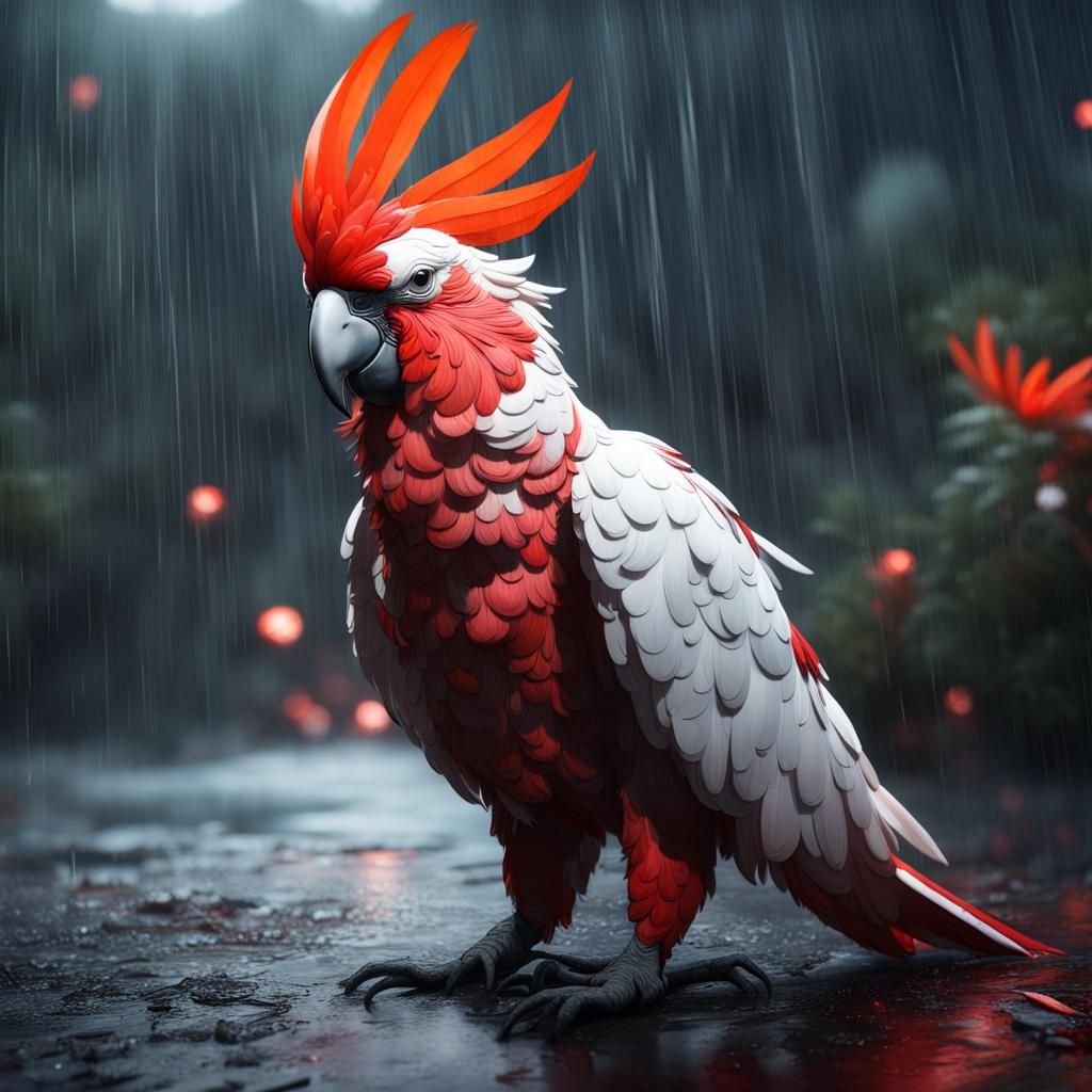 Cockatoo in Rain: Detailed Matte Painting