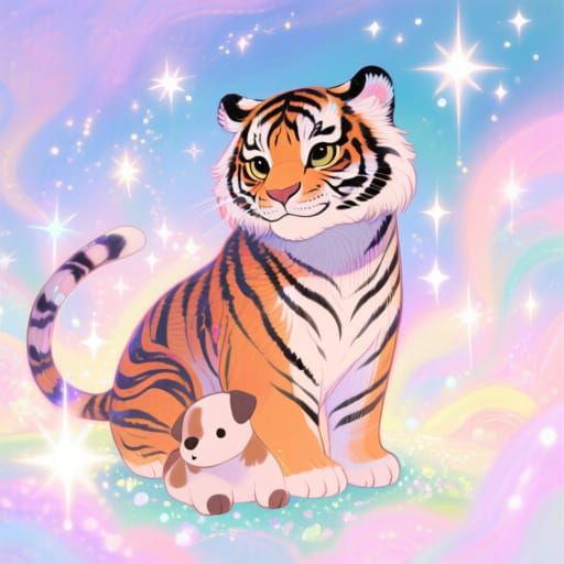 Dreamy Tiger-Dog Hybrid with Stardust Glow