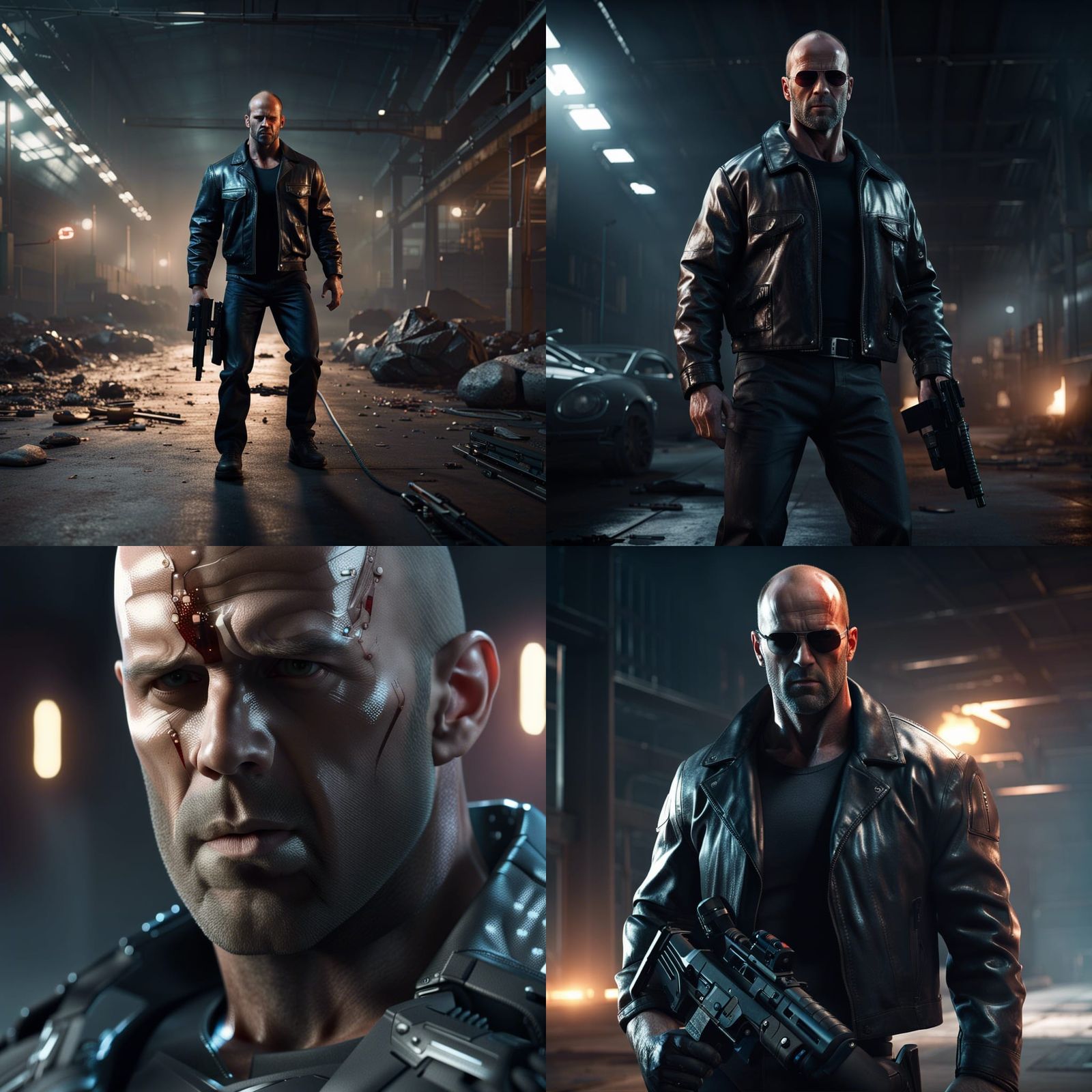 Jason Statham as Terminator in 3D Game Cinematic Style