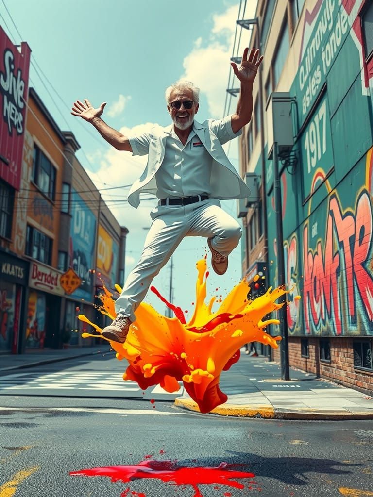 Crisp Nurse Leaps for Joy in Vibrant Graffiti Scene