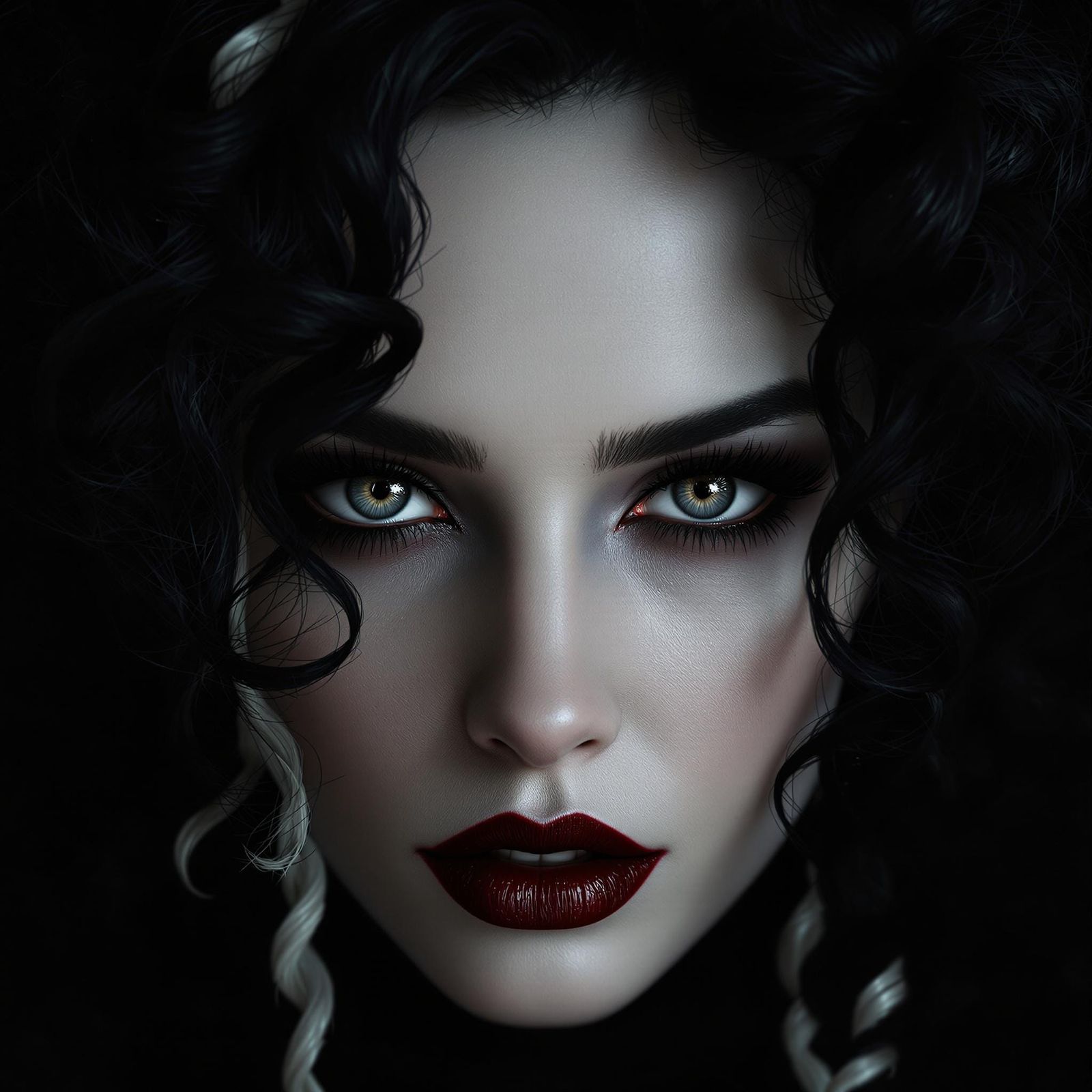 Gothic Woman with Dramatic Makeup and Hair