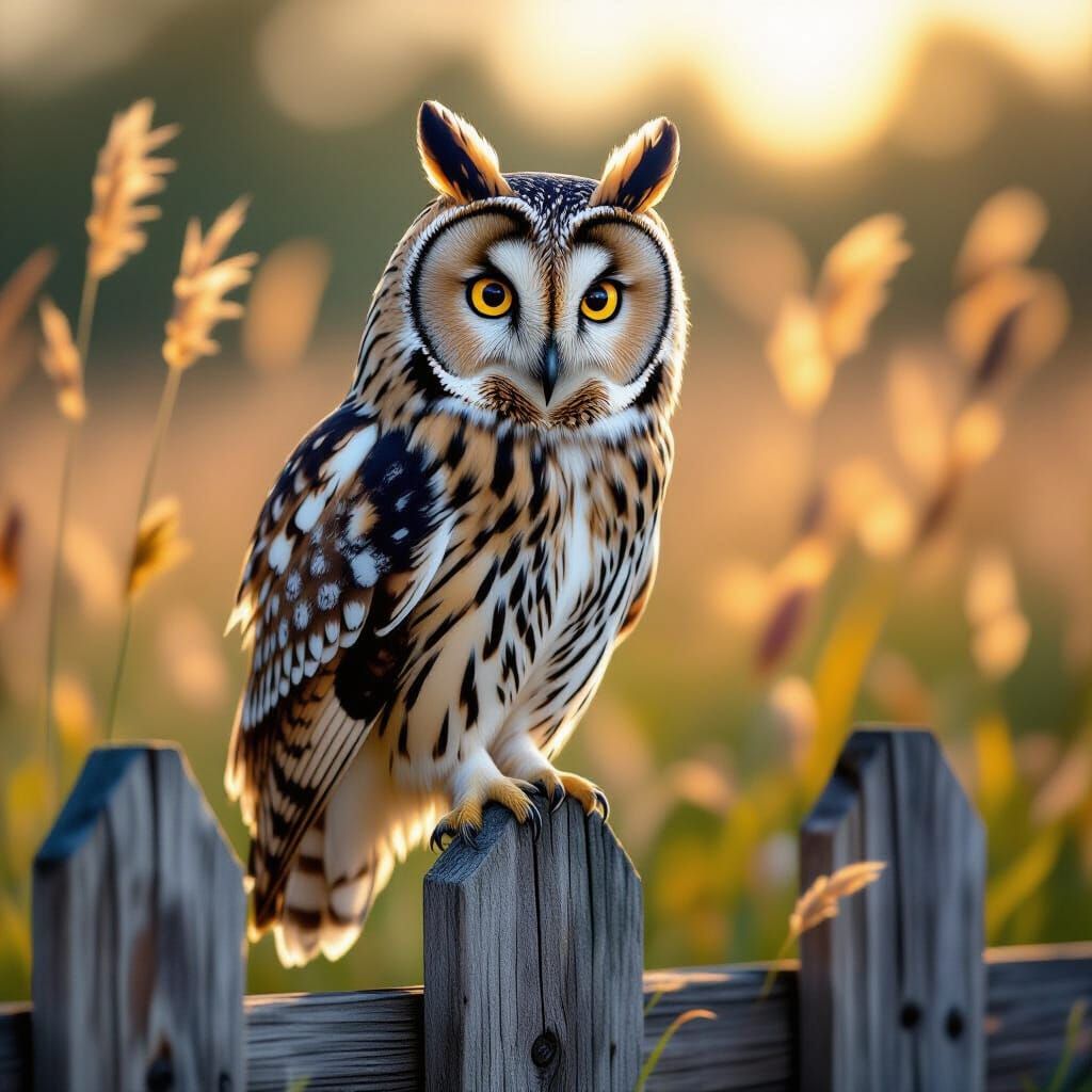 Hyperrealistic Short-Eared Owl Painting on Fence Post