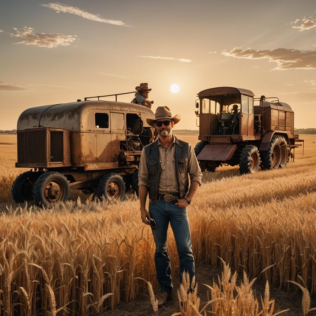 Gopher Cowboy in Wheat Field Sunset: Cinematic Western