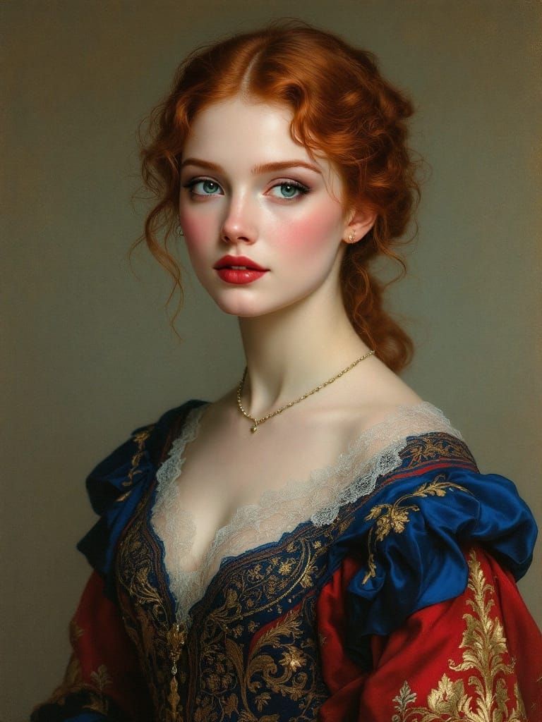 Elegant Red-Haired Beauty in Classical Portrait