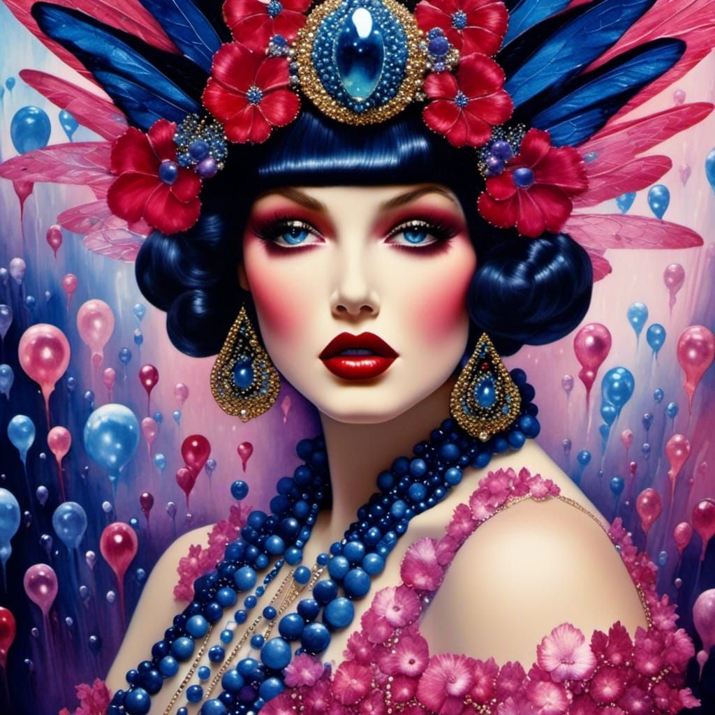 Flapper Woman in Speakeasy with Alcohol Ink Style