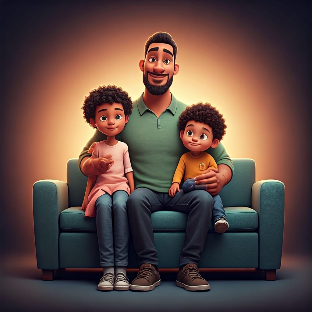 Cozy Family Portrait in 3D Digital Art Style