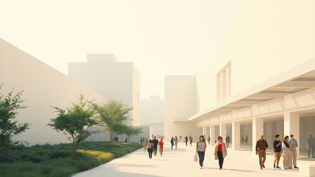 Minimalist Urban Landscape in Warm Light with Film Grain