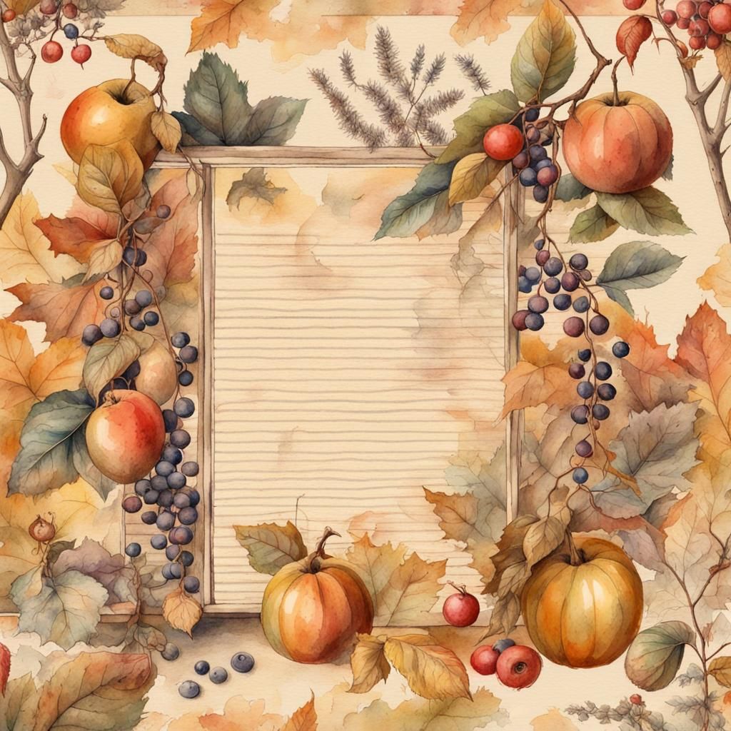 Vintage Autumn Berries and Fruits Illustration