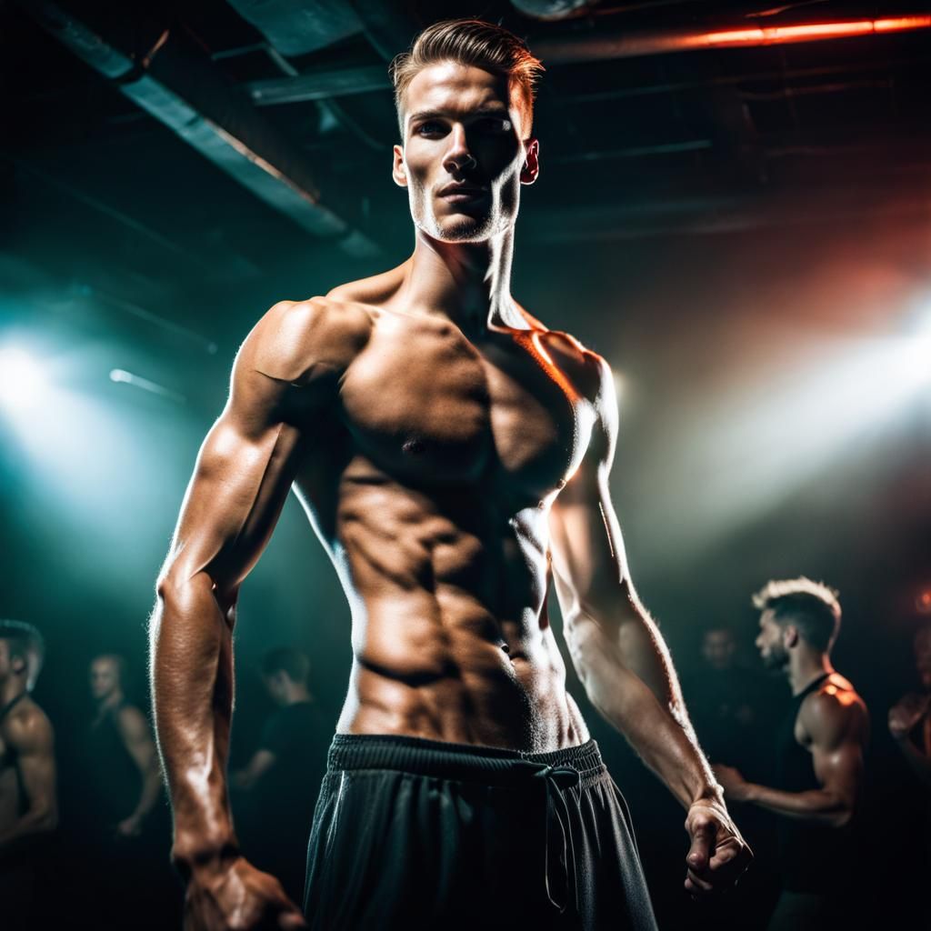 Shirtless Man Dancing in Flash Photography