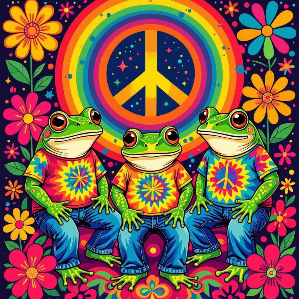Psychedelic Frogs: A Groovy Trip in 1960s Style