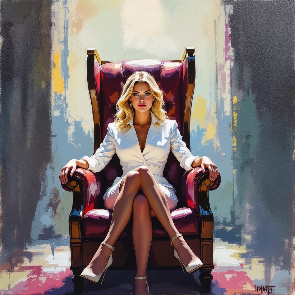 Woman on Throne in Gouache Impressionist Style