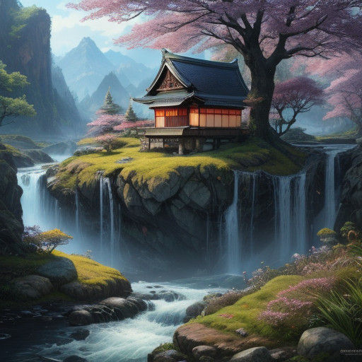 Whimsical Fantasy Town at Dusk