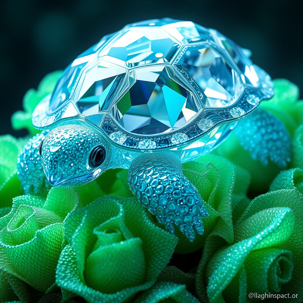 Crystal Turtle with Roses: 3D Anime Art