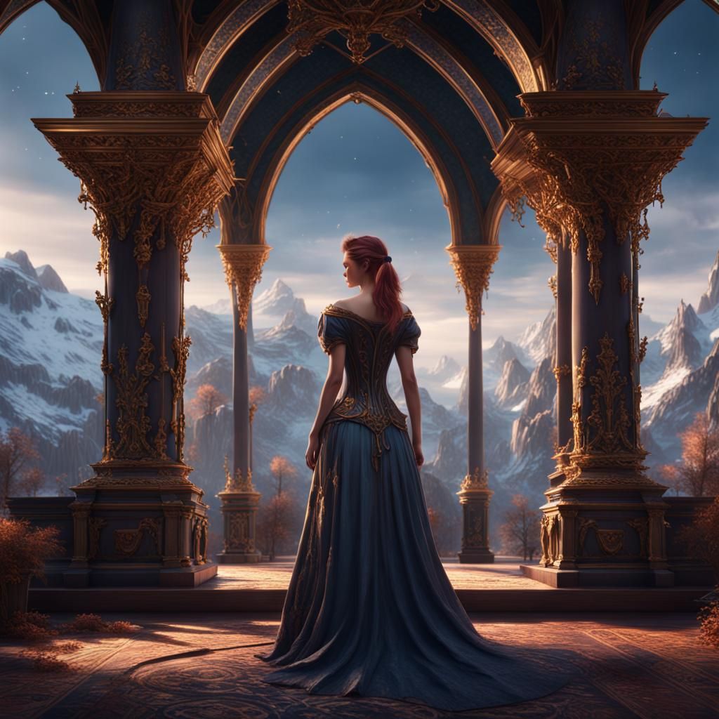 Mysterious Woman in Mountain Landscape, Digital Art