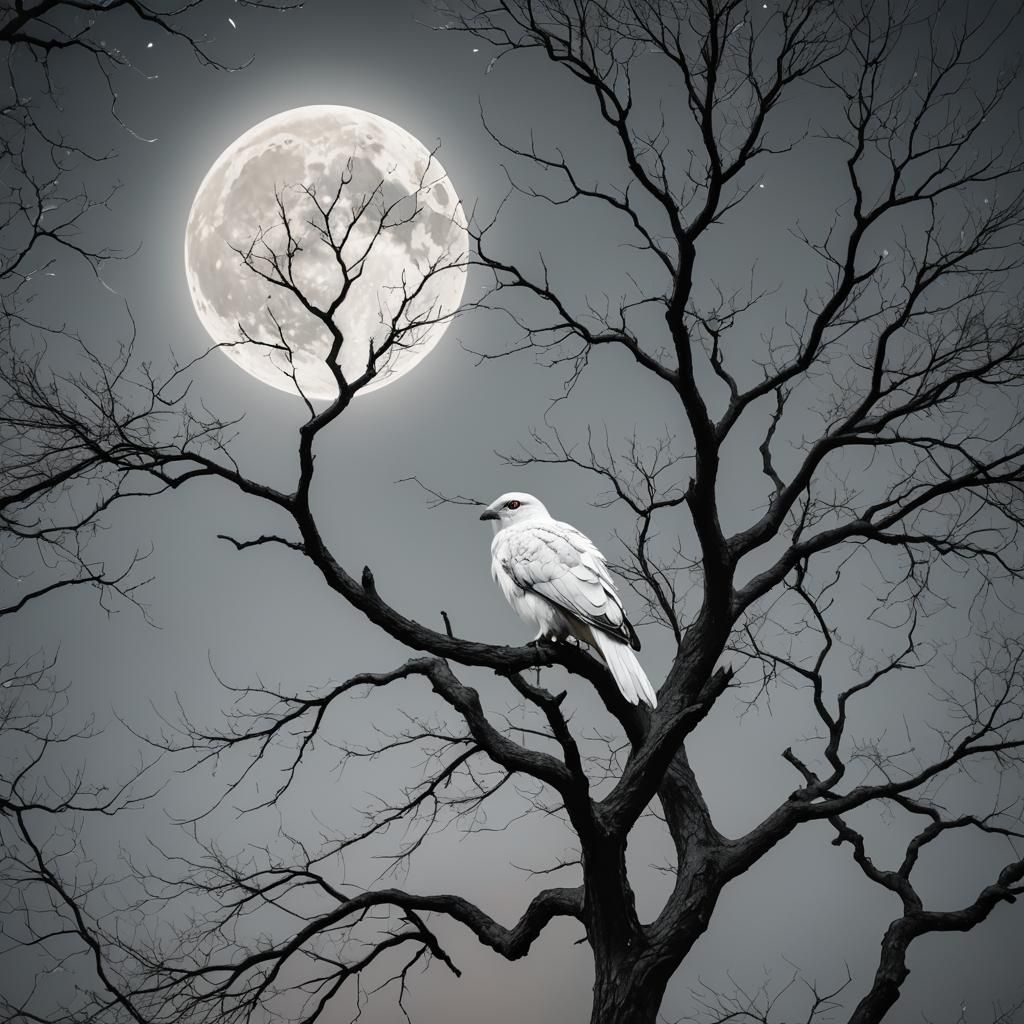 Lienzo de fantasía oscura, que representa una ((paloma blanc...