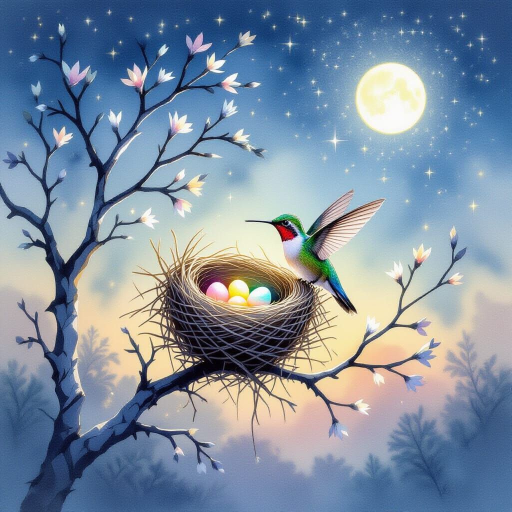 Hummingbird Nest of Moonlight and Stardust