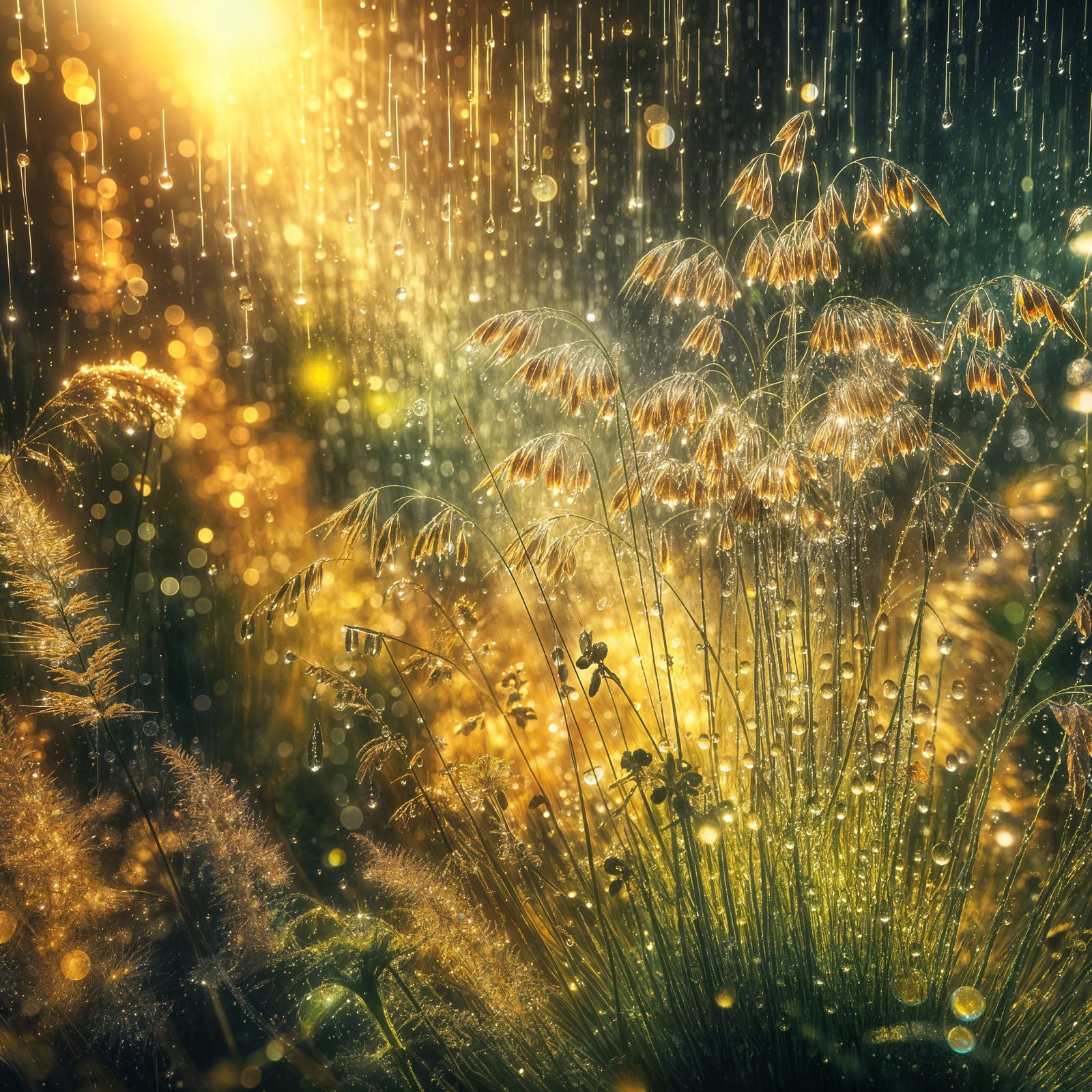 Sunlit Meadow with Glistening Raindrops