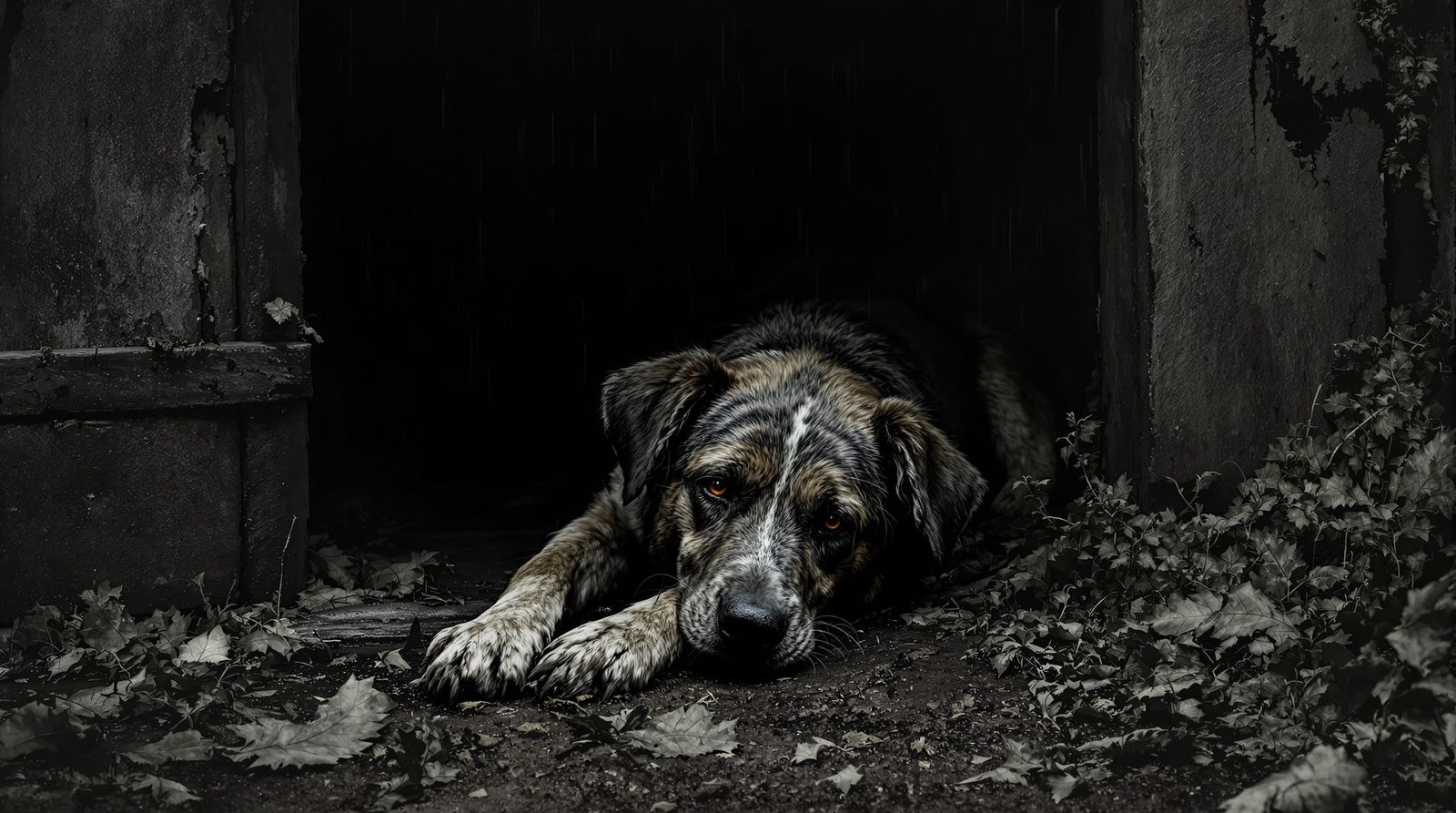 Forlorn Dog Chained in Dilapidated Kennel