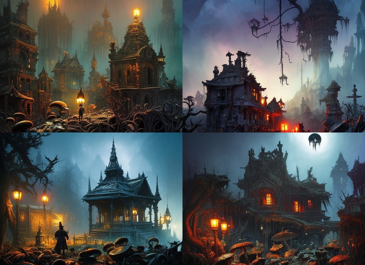 Demonic Black Mushrooms Sprout in Dark Graveyard