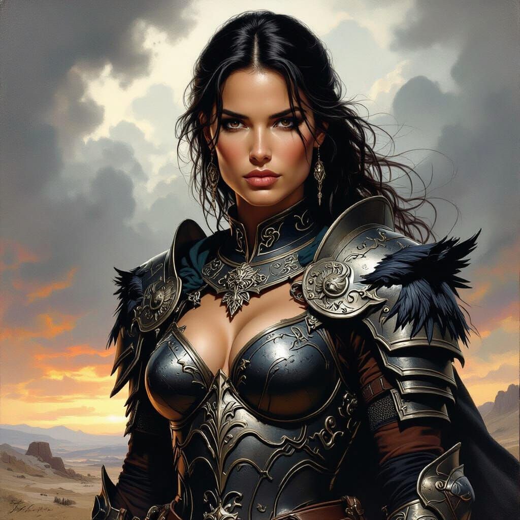 Stoic Warrior Woman in Heroic Fantasy Armor