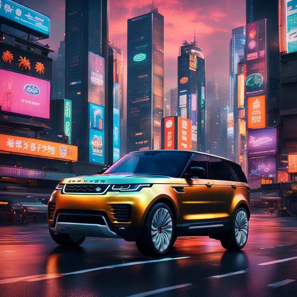 Futuristic Land Rover in Neon Seoul: Fantasy Concept Art