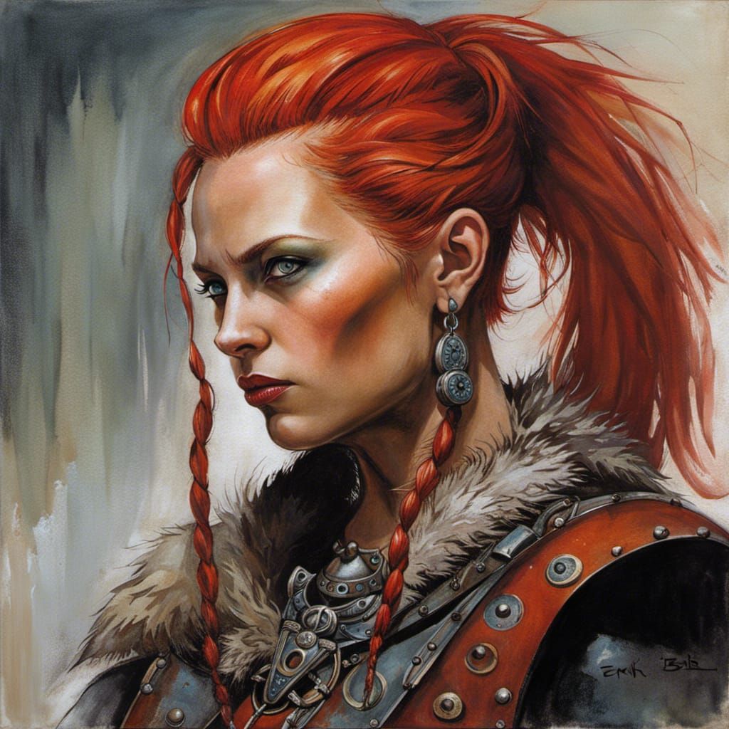 Viking Woman Portrait in Comic Book Style