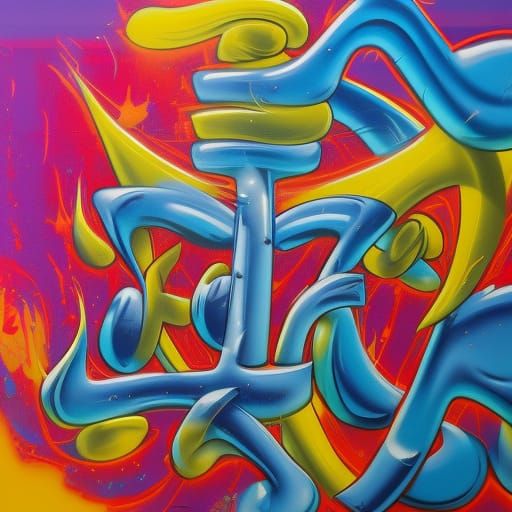 Genie Handshake in Polychromatic Graffiti Art