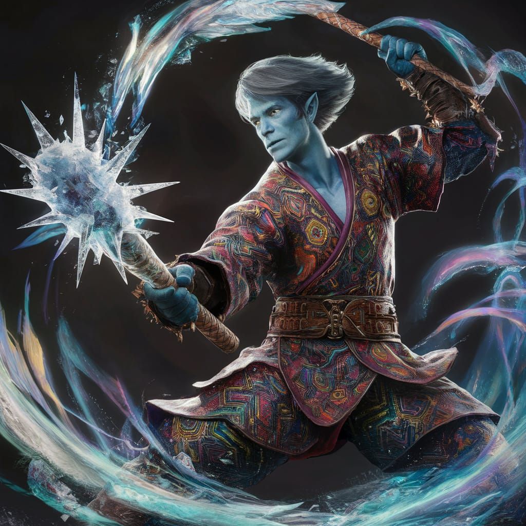 Half-Orc Ice Monk in Psychedelic Fantasy Art