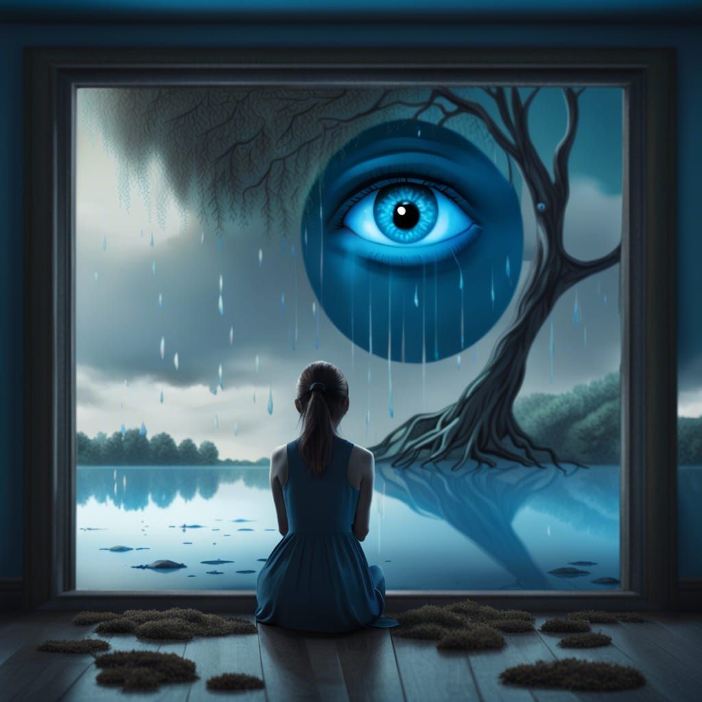 Melancholy Woman Observes Crying Figure