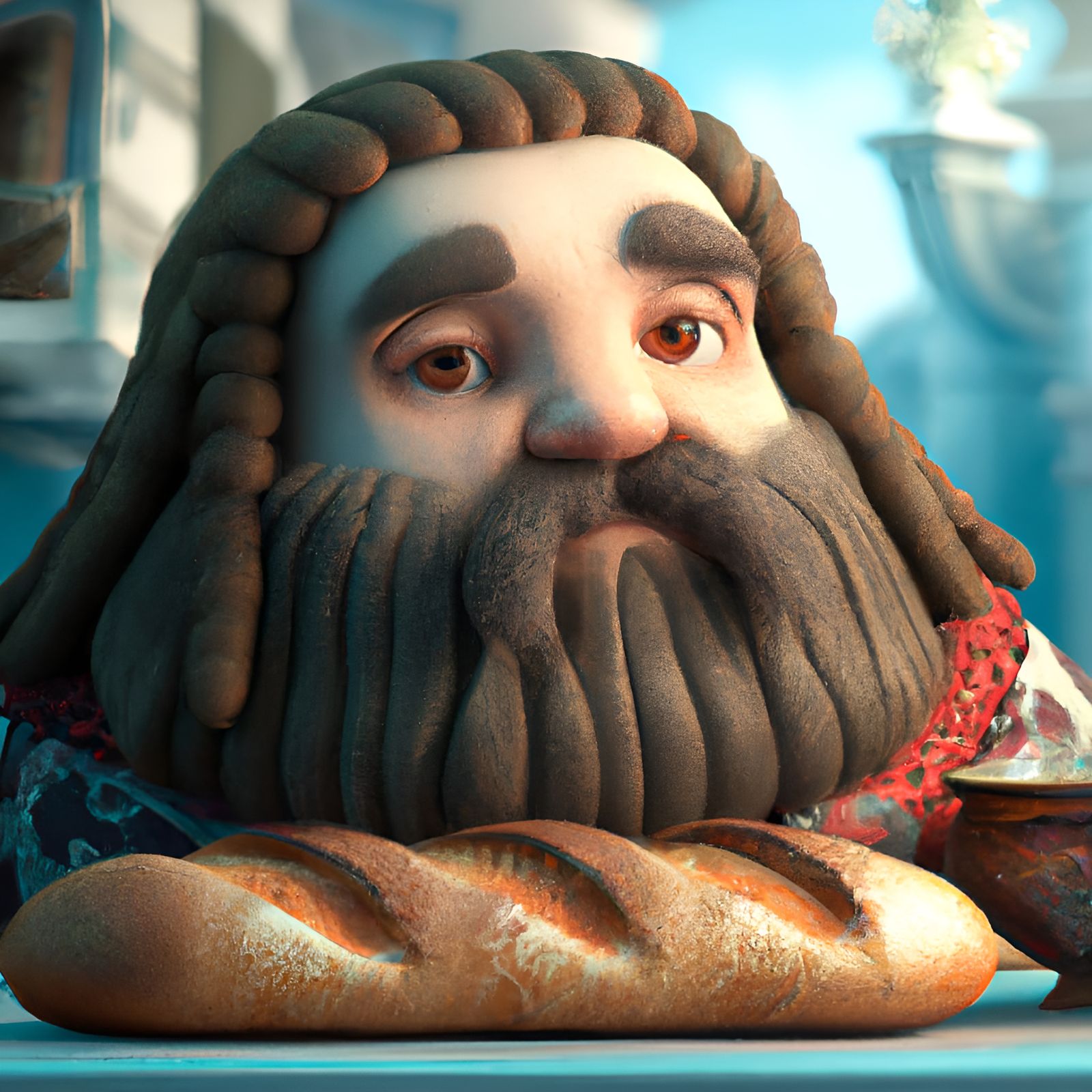 Adorable French Bread with Beard, 3D Render
