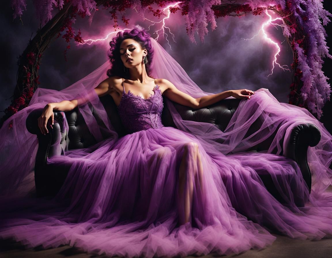 Lavender Woman in Prison with Lightning, Cubist Style