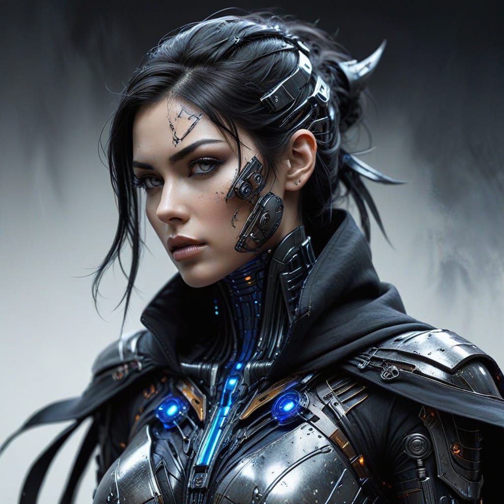 Futuristic Cyborg in Maratha Outfit with Blue Circuits