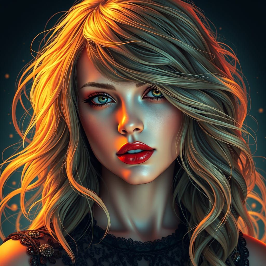 Confident Celebrity Portrait in Art Nouveau Style