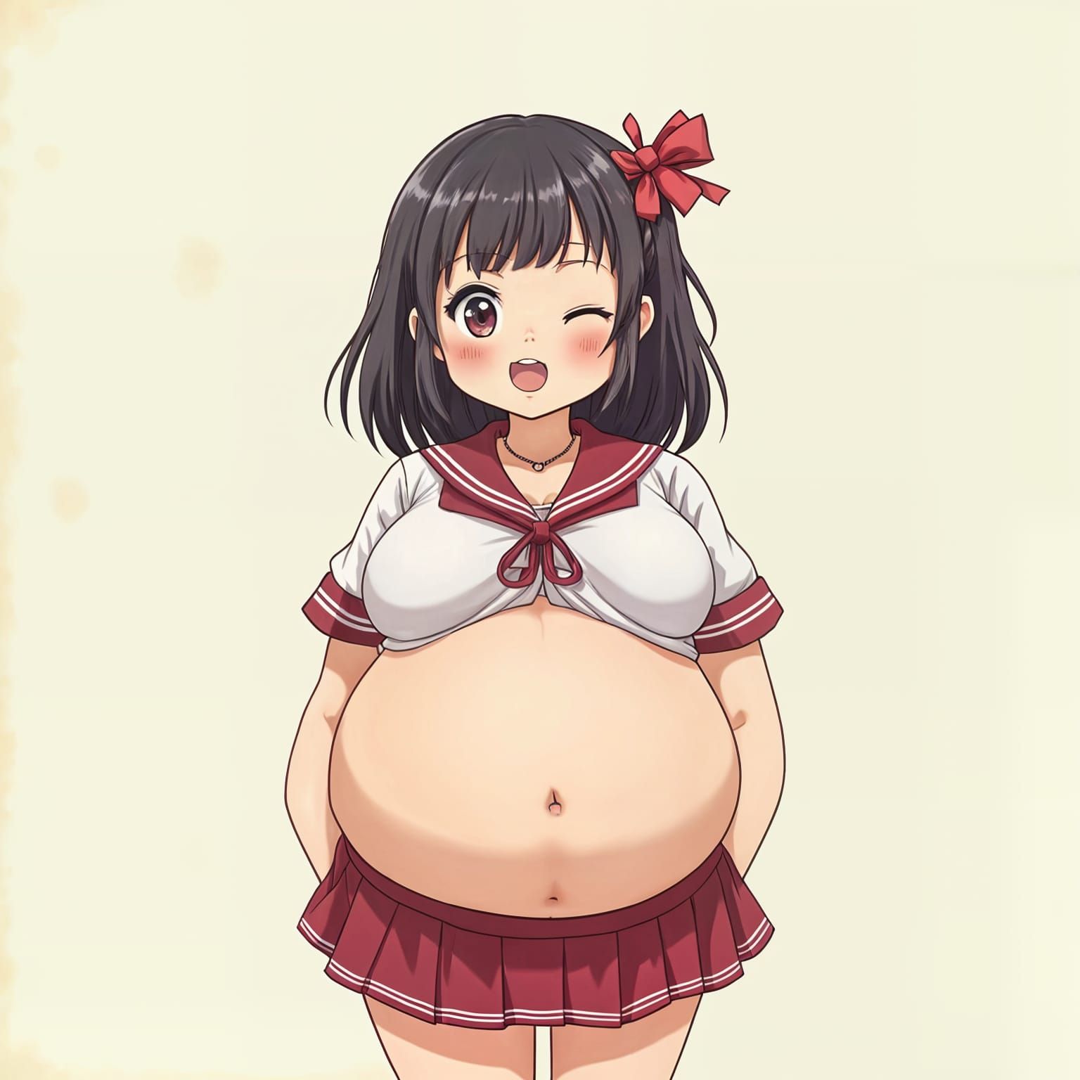 Anime Girl in Stretched Uniform, Playful Surreal Style