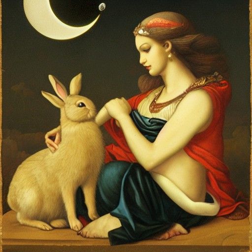 Goddess and Rabbit Contemplate the Moon