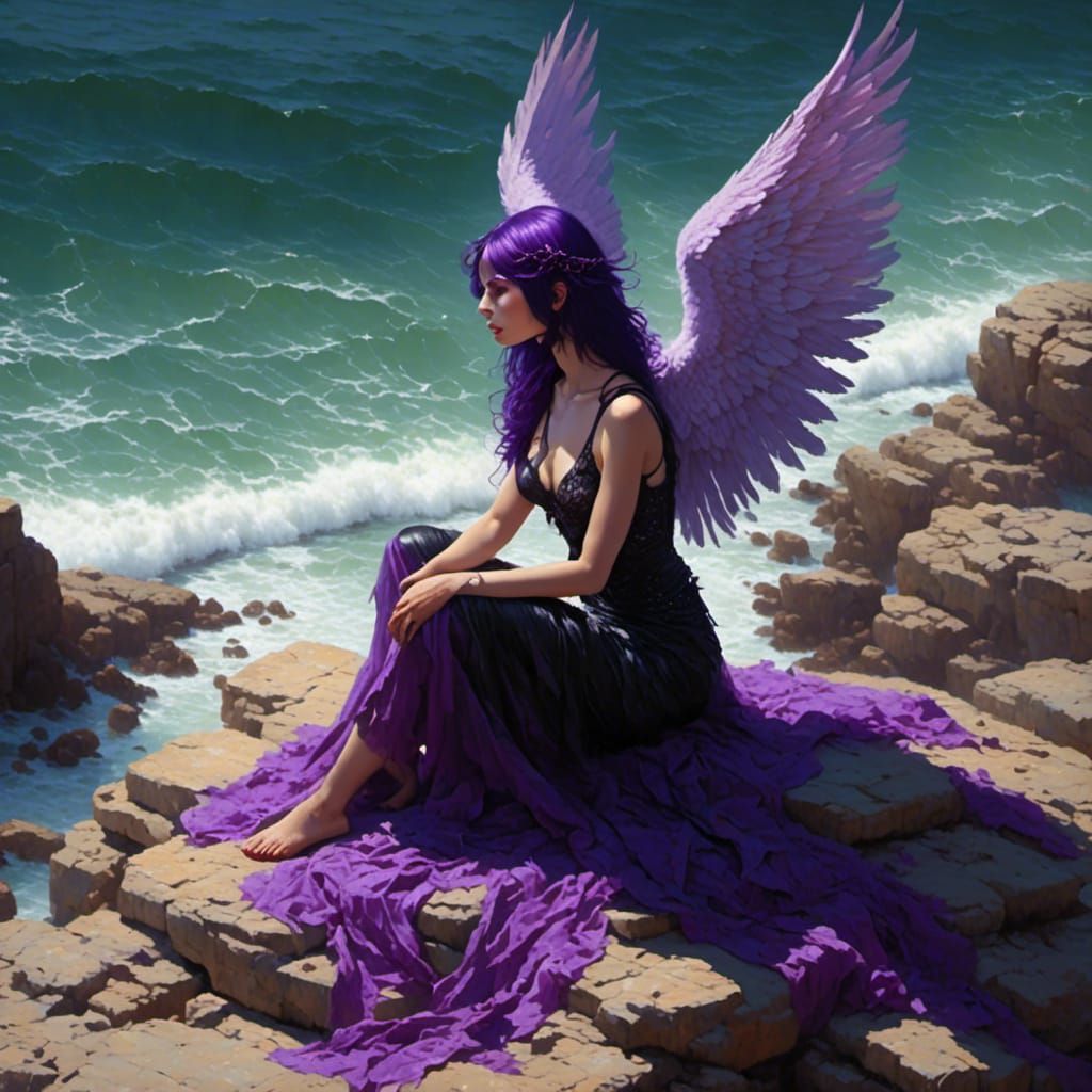 Fallen Angel on Beach Boulder in Sunlight