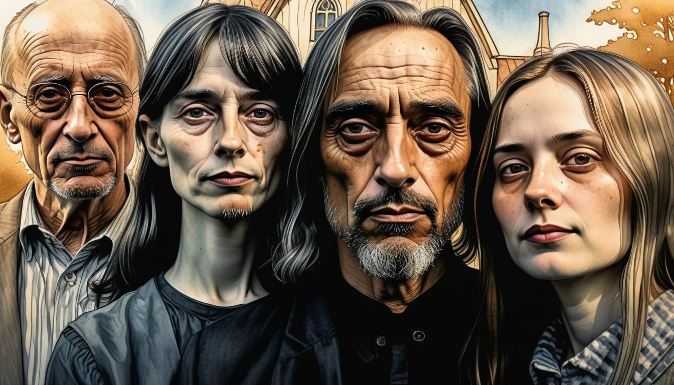 Surreal Family Portrait in American Gothic Style