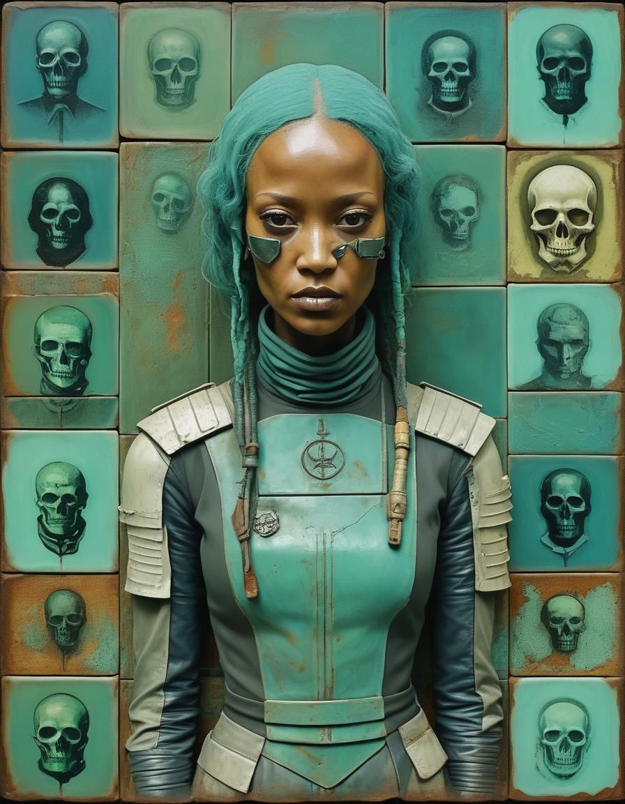 Dystopian Bounty Hunter Portrait with Distressed Photo Effec...