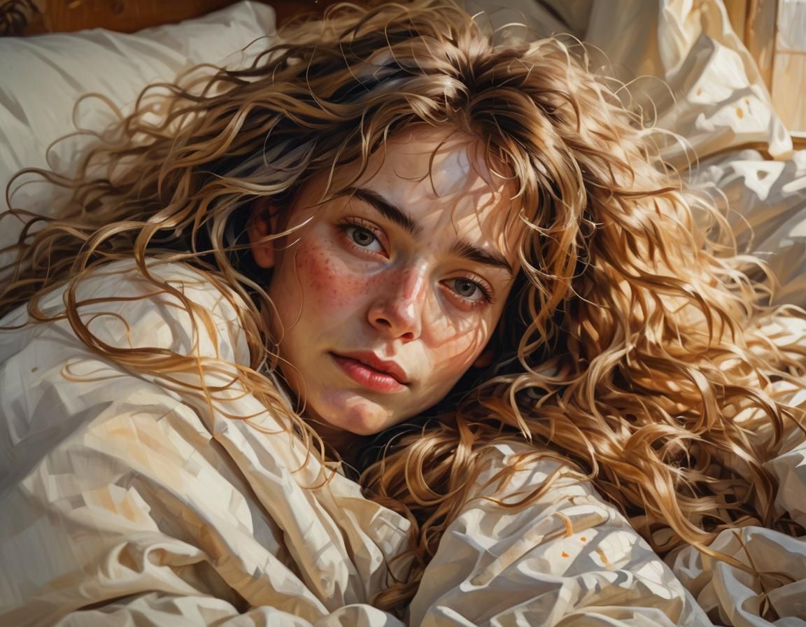 Impressionistic Portrait of Woman with Messy Bed Hair