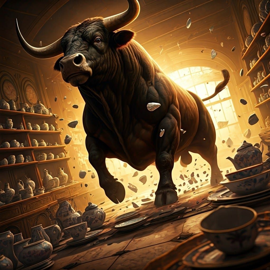 Majestic Bull Crashes Through Delicate Porcelain Shop in Fan...