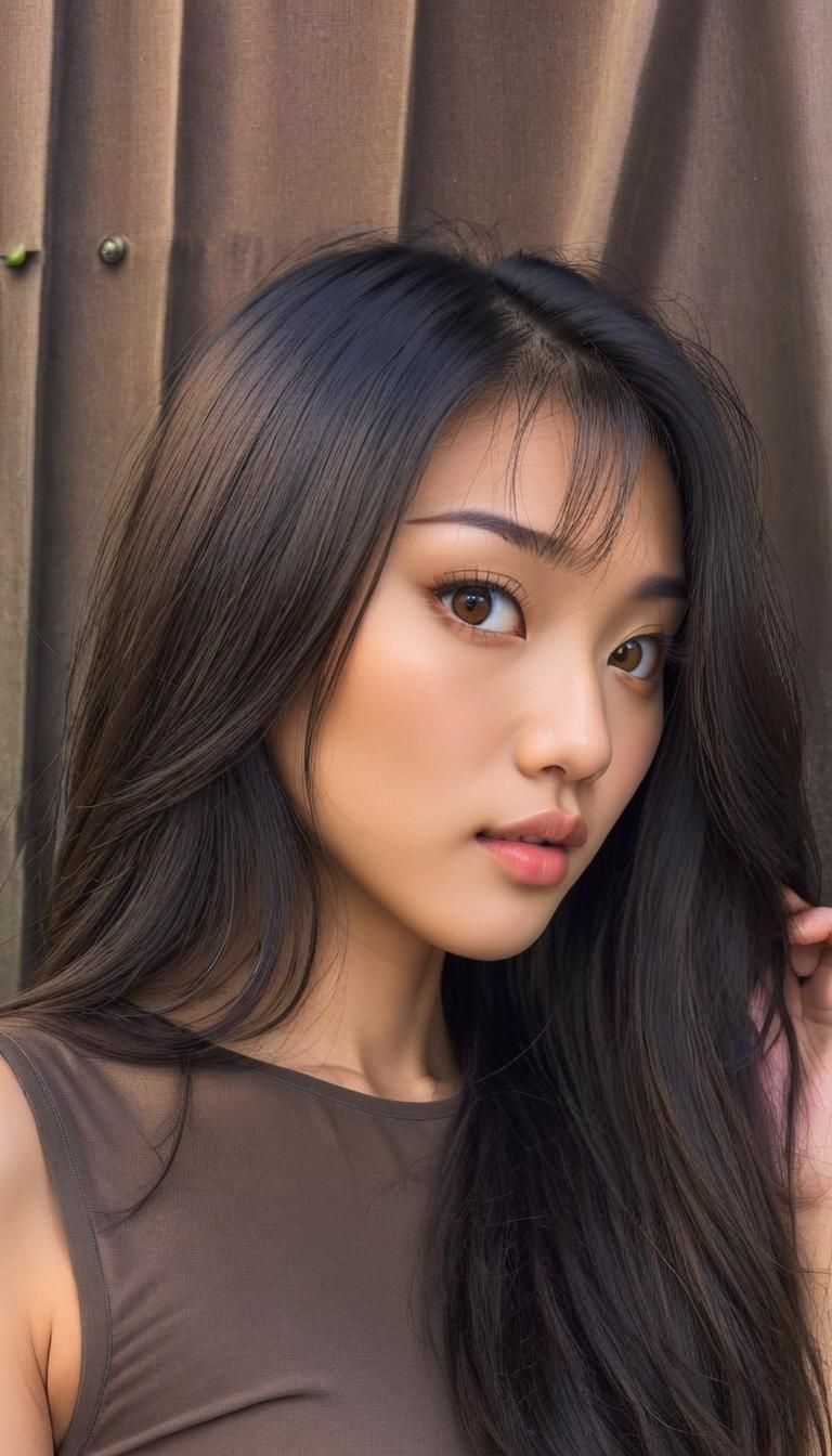 A beautifully structured Asian European mixed facial features with stunning hazel eyes