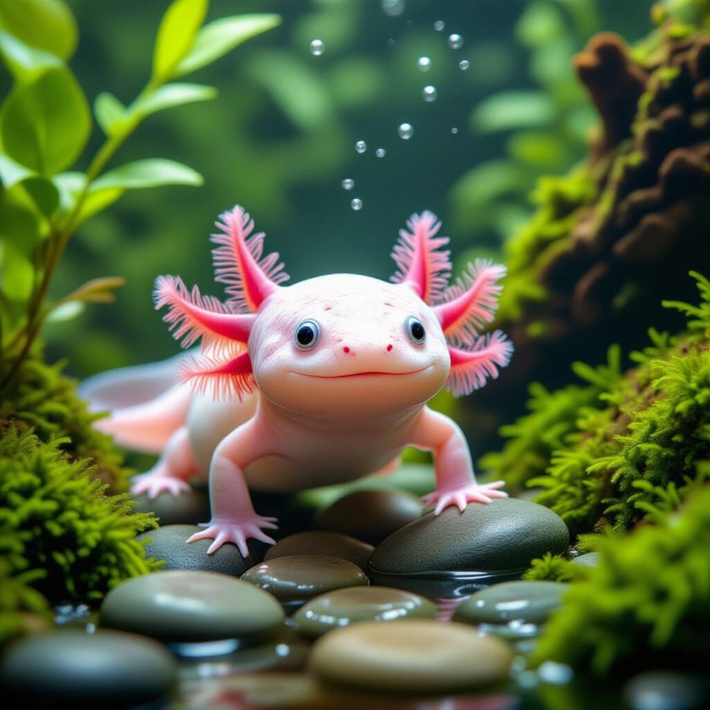 Axolotl in Dreamlike Underwater Scene