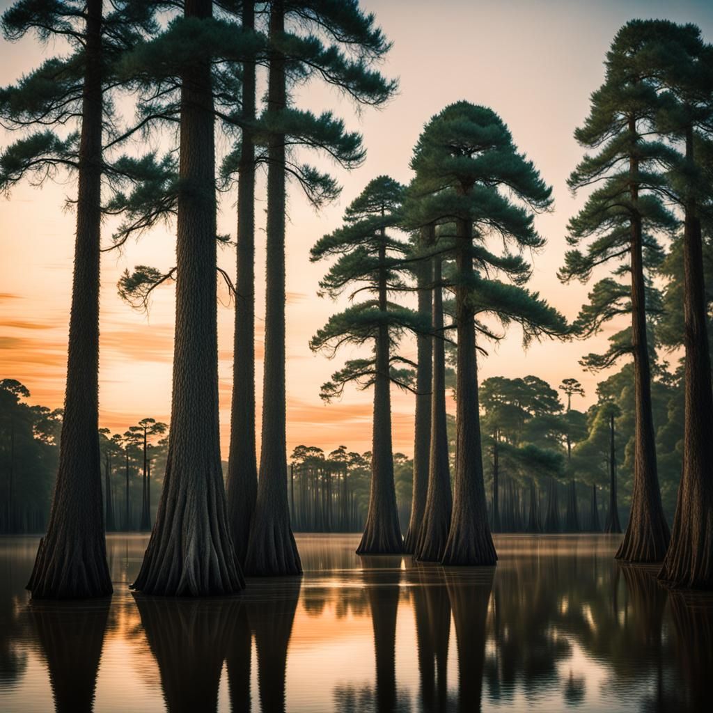 Cypress Sunset: A Cinematic Bayou Film Still